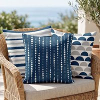 Coastal Outdoor Pillow Water-Resistant Blue Light Gray Patio Cushion Geometric Stripe Floral Porch Throw Pillows | Etsy (US)