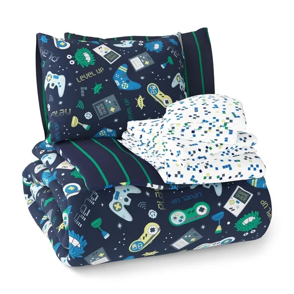 Mainstays Kids Glow in the Dark Gamer Reversible Comforter Set with Sheets, Full, 7 Pieces | Walmart (US)