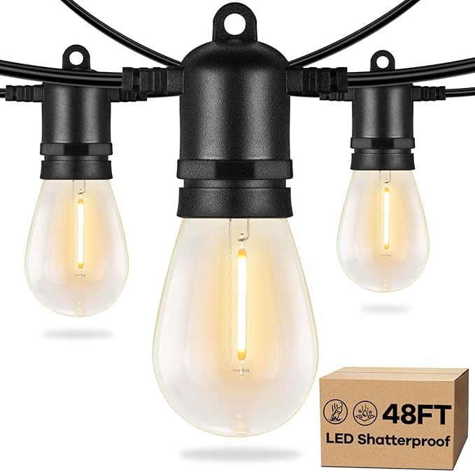 Brightever LED Outdoor String Lights for Patio with 16 Shatterproof S14 Vintage Edison Bulbs, 48F... | Amazon (US)