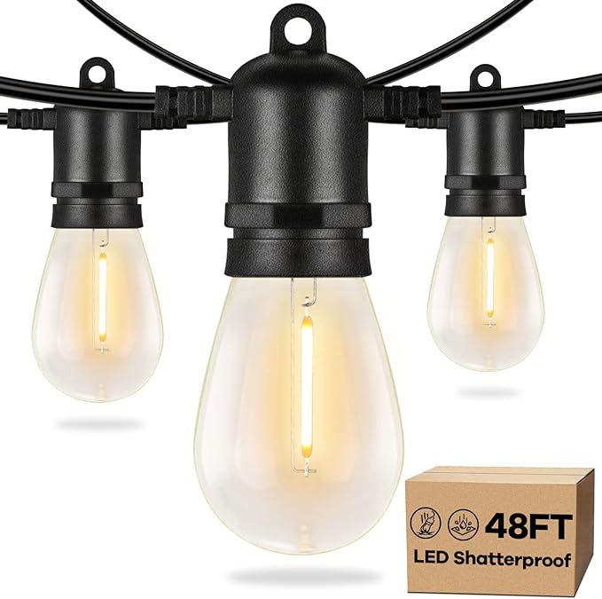 Brightever LED Outdoor String Lights for Patio with 16 Shatterproof S14 Vintage Edison Bulbs, 48F... | Amazon (US)