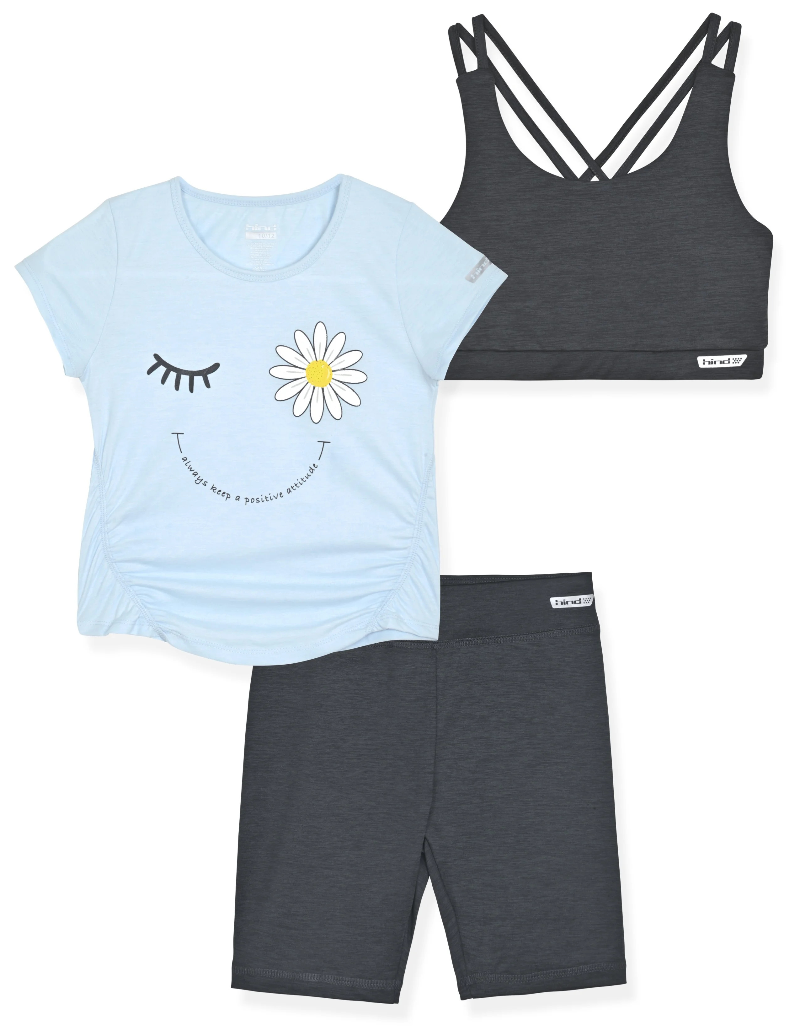 Hind Girls Activewear Sports Bra, T-Shirt, and Bike Shorts Outfit Set, Sizes 4-16 | Walmart (US)