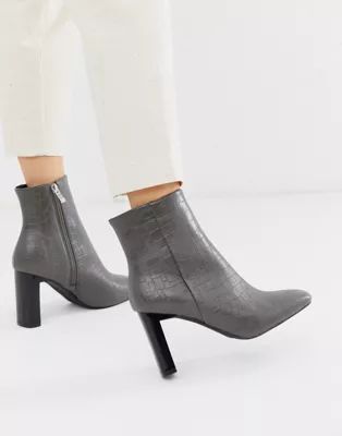 RAID Zadie gray croc heeled ankle boots | ASOS US