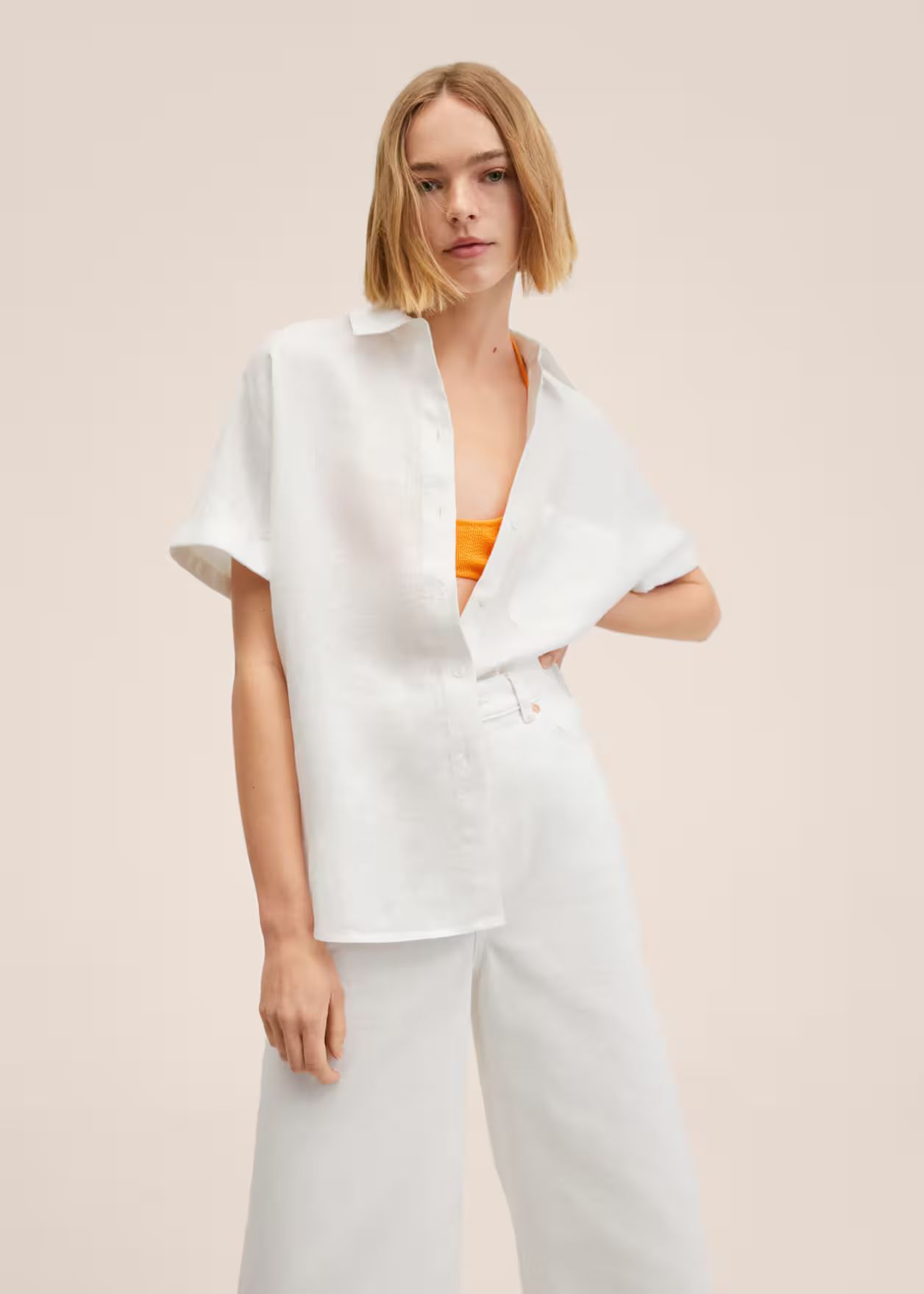 Linen-blend short-sleeve shirt | MANGO (US)