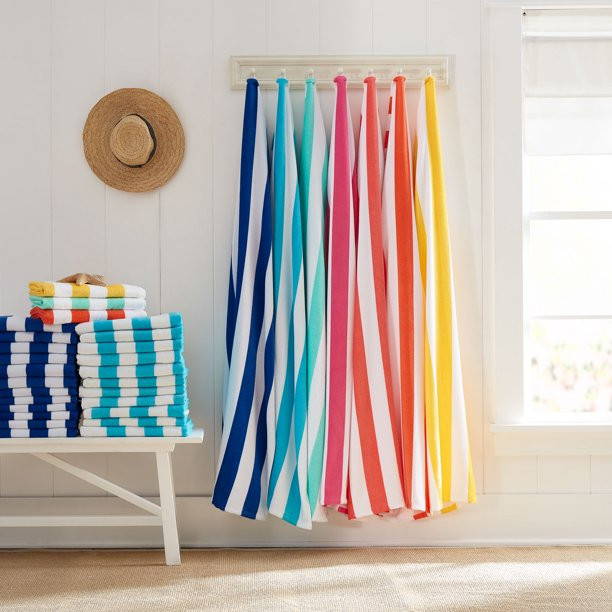 6 Pack Cabana Stripe Beach Towels, 100% Cotton, Assorted Colors, 28 in x 60 in - Walmart.com | Walmart (US)
