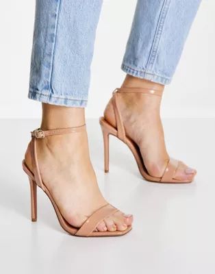 ASOS DESIGN Neva barely there heeled sandals in beige | ASOS (Global)