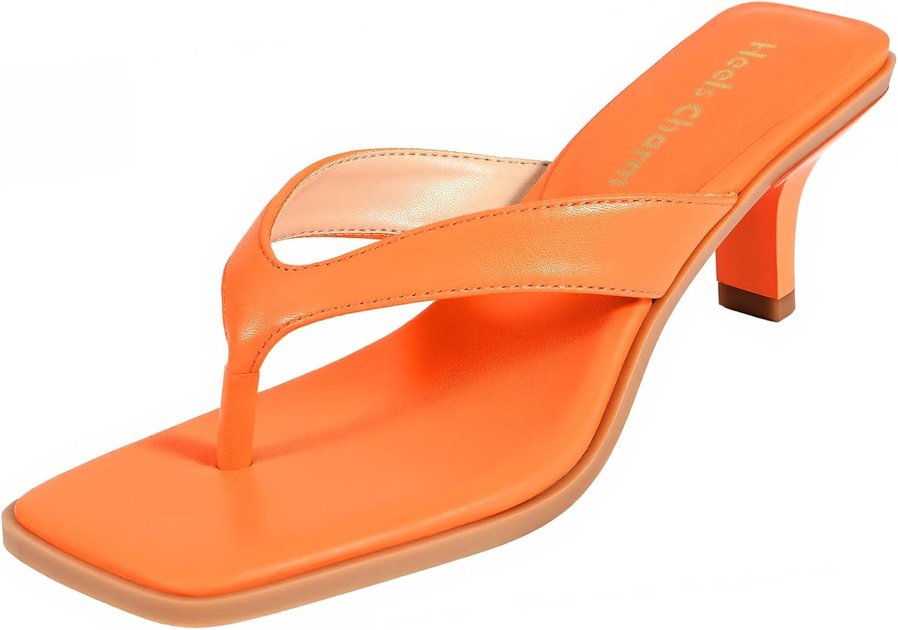 Kitten Heels for Women Square Open Toe Slip On Flip Flop Heeled Sandals | Amazon (US)