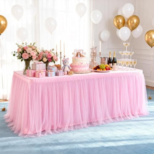 THARAHT Tulle Table Skirt 6FT 180CM Long for Rectangle Tables Round Tables Ruffle Desk Skirt for ... | Amazon (US)