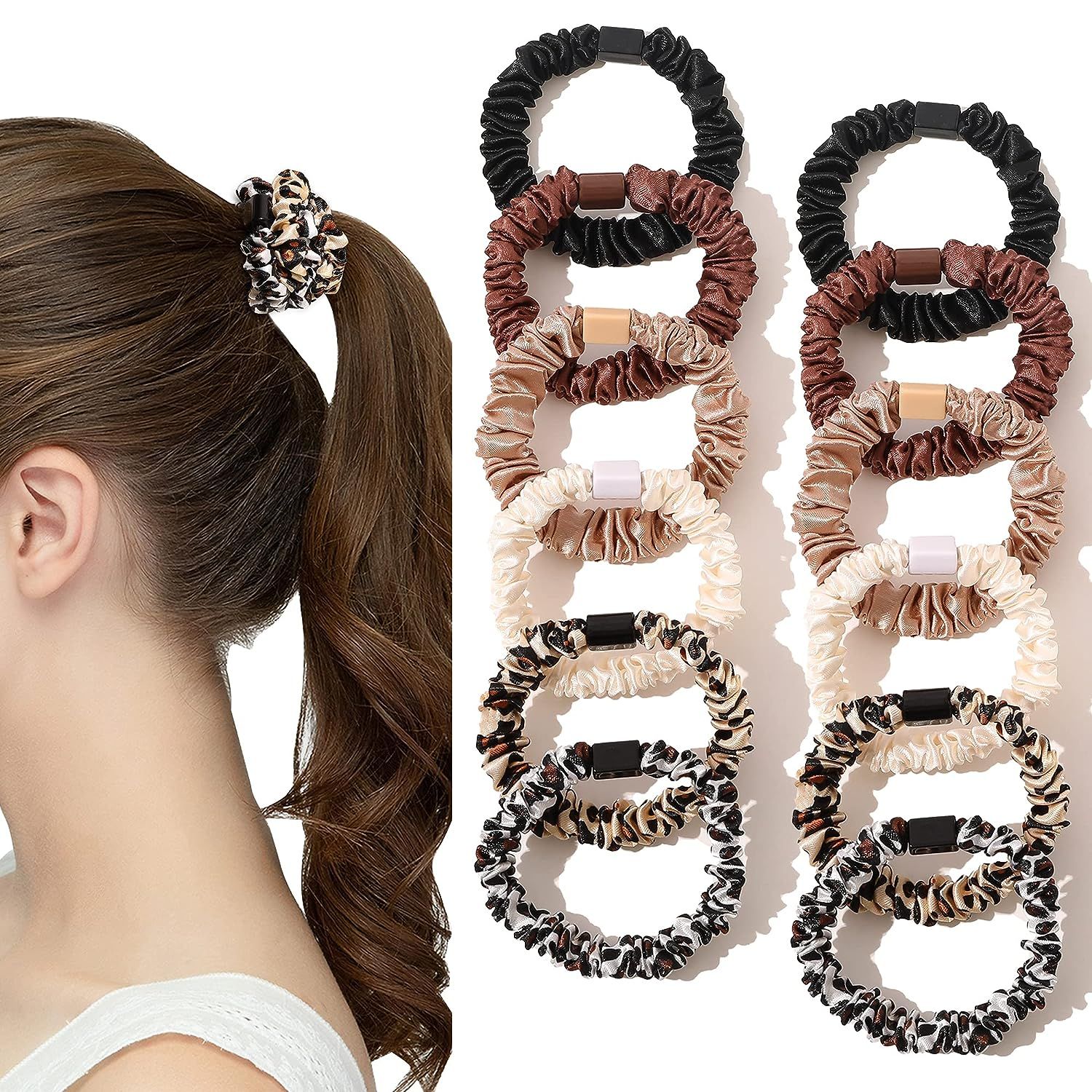 Silk Scrunchies Satin Hair Ties for Women - Small Hair Ties Scrunchy for Women Thick Hair Cute So... | Amazon (US)
