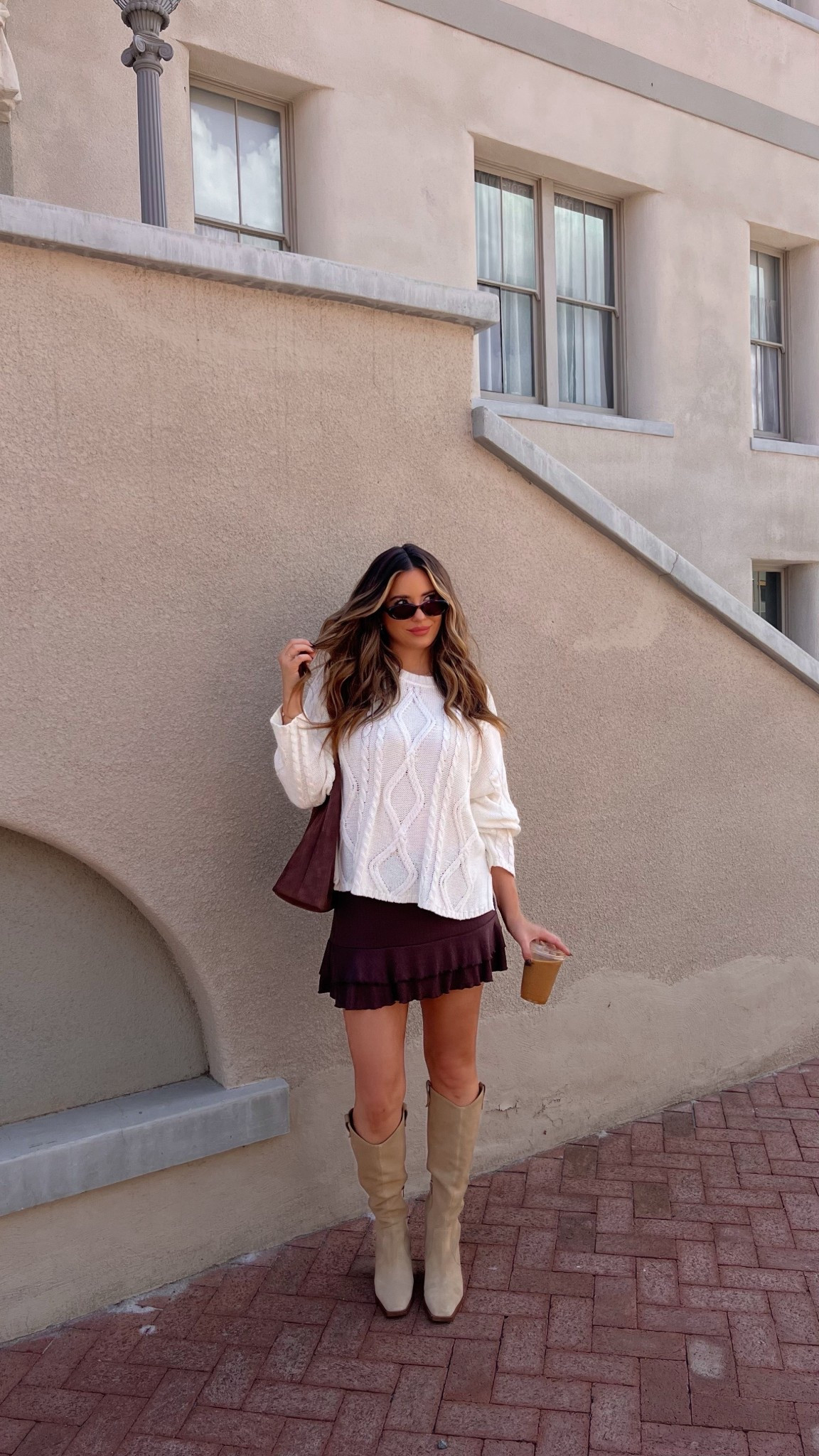 Fall Outfit Idea / brown skort and cable knit top / 

#LTKFallSale #LTKSeasonal #LTKFindsUnder100