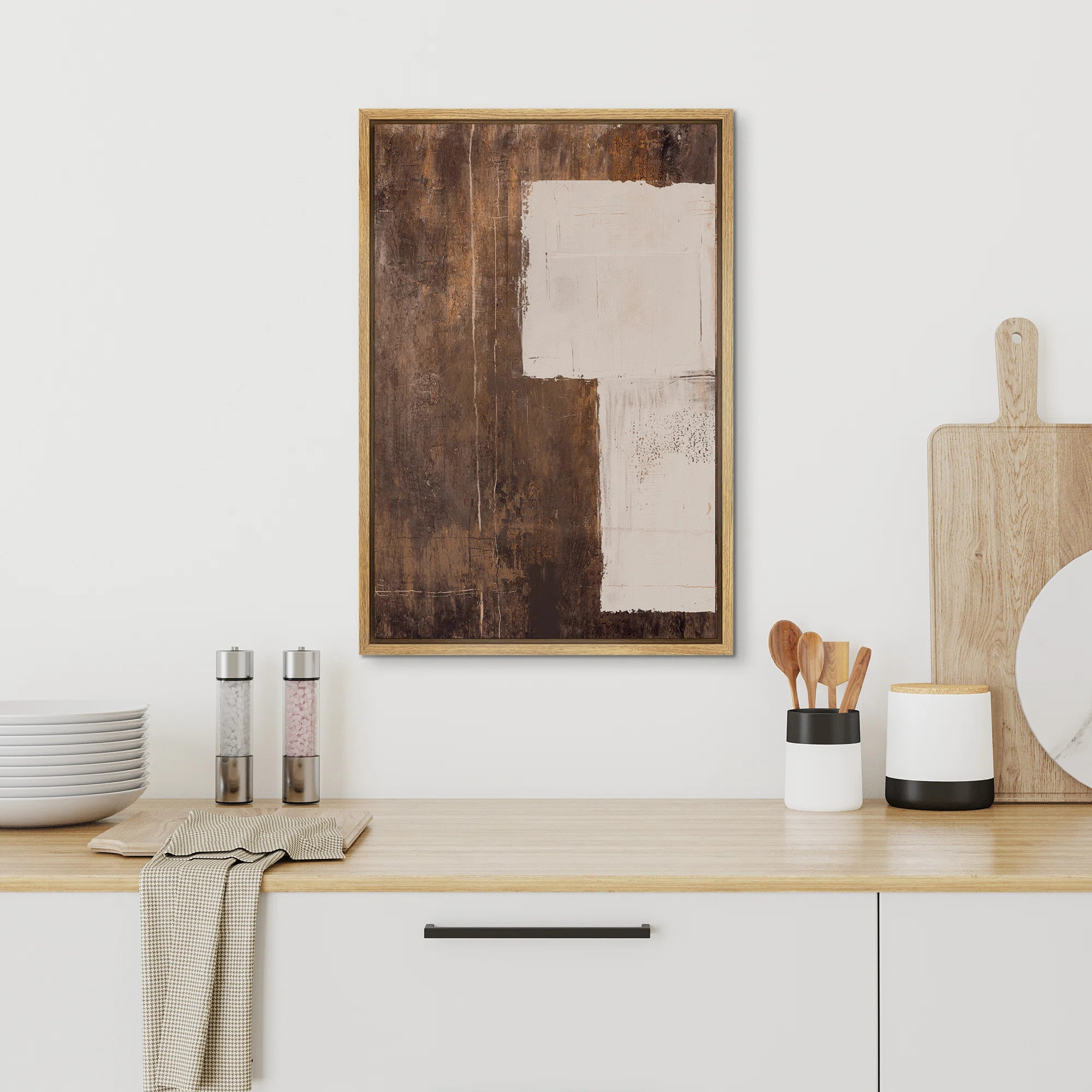 Abstract Shape " Dark Brown Neutral Abstract Shapes Large Rustic Framed Art Decor Minimalist M23 ... | Wayfair North America