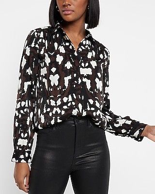 Tunic Pleated Shoulder Animal Print Button Up Shirt | Express