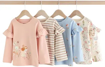 Kids' 4-Pack Assorted Ruffle Cotton T-Shirts | Nordstrom