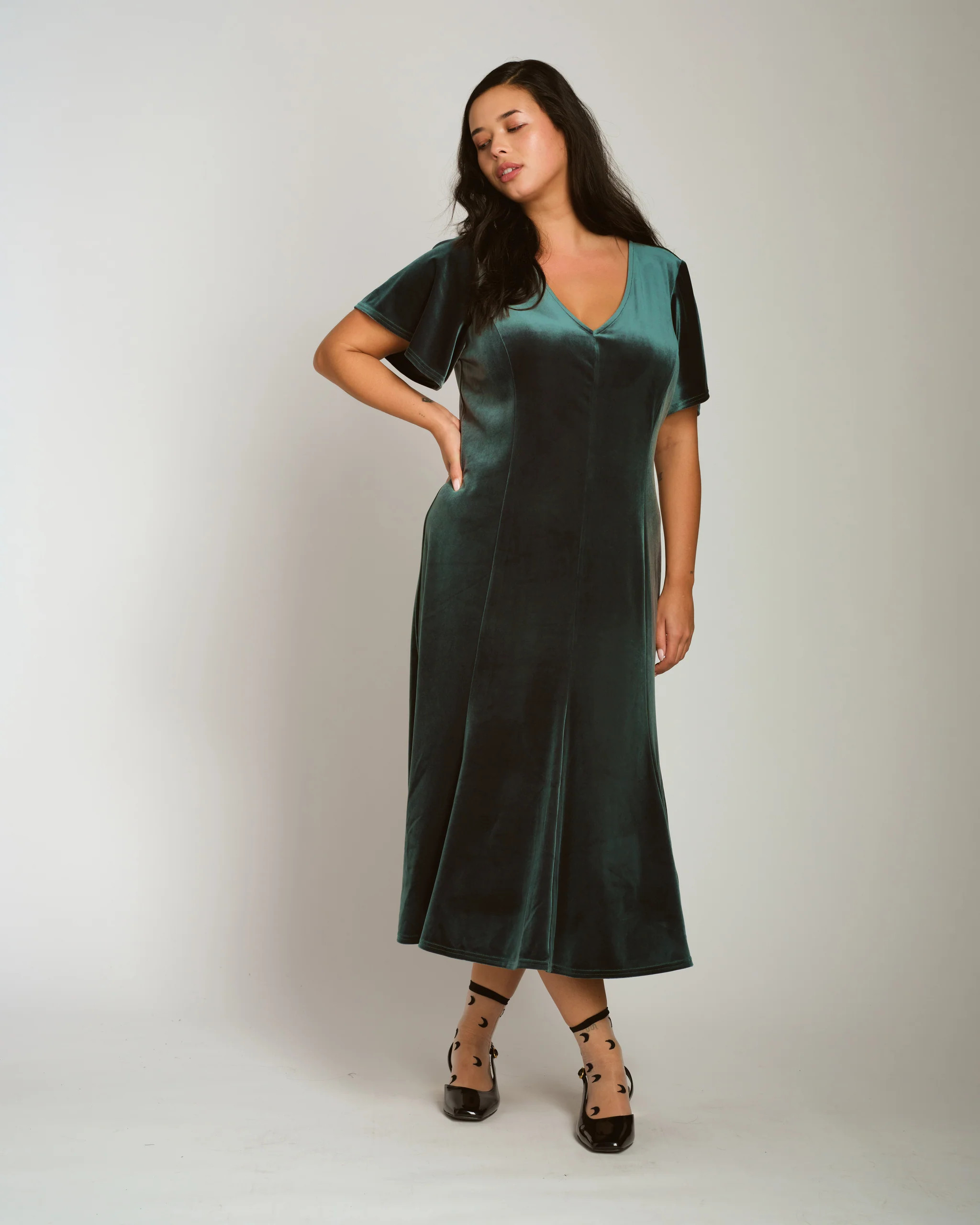 Solstice Stretch Velvet DressForest Green$2284 interest-free payments or as low as $21/mo with Af... | Universal Standard
