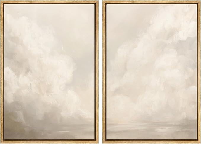 MUDECOR Framed Canvas Print Wall Art Neutral Cloudscape Soft Abstract Sky Illustrations Modern Ar... | Amazon (US)