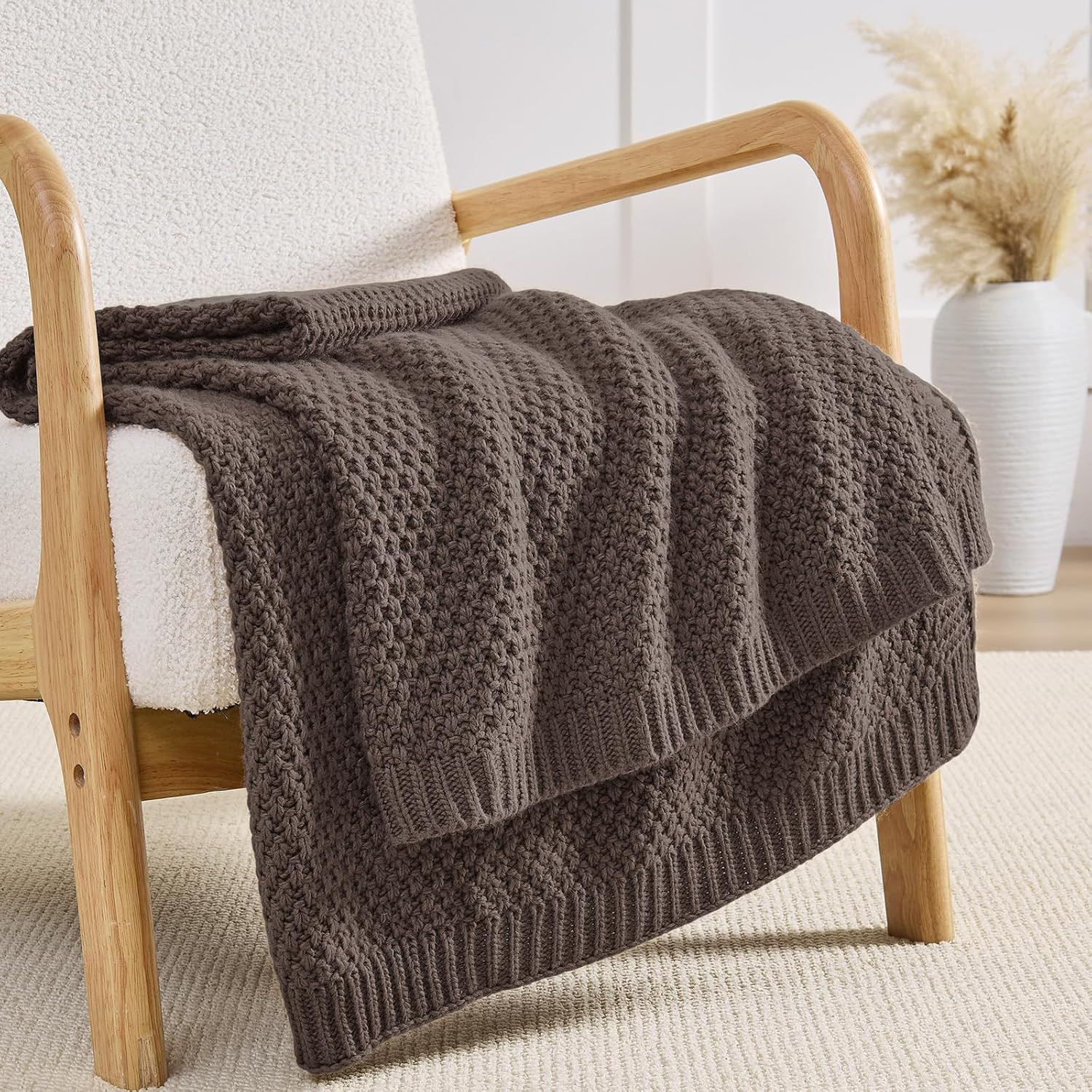Taupe Brown Throw Blanket, Sweater-Soft Moss Knit, 50x60 Inches | Amazon (US)