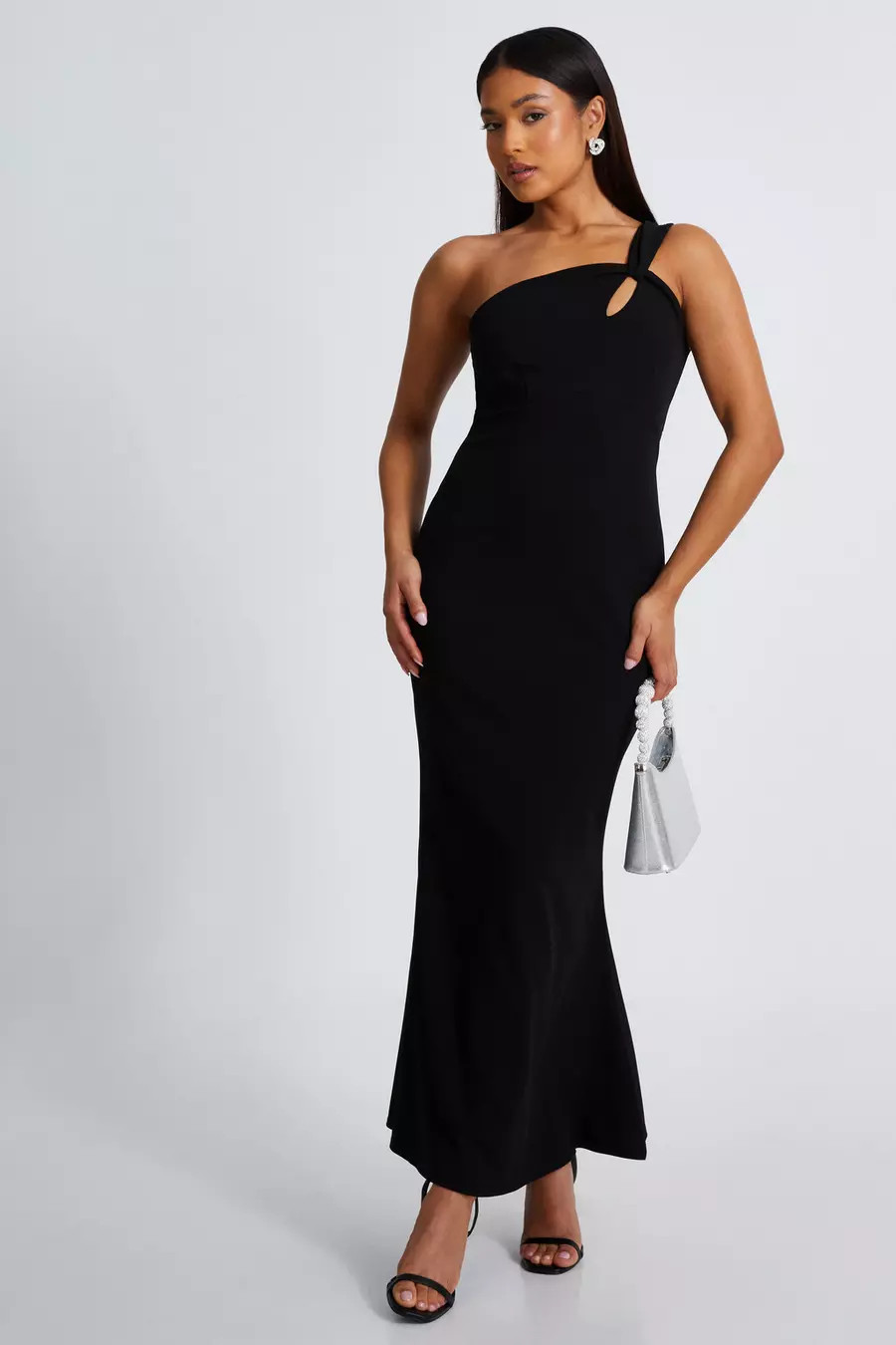 Petite Black Fishtail Midaxi Dress | Quiz Clothing