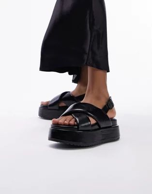 Topshop Wide Fit Gaby chunky flatform sandal in black | ASOS (Global)