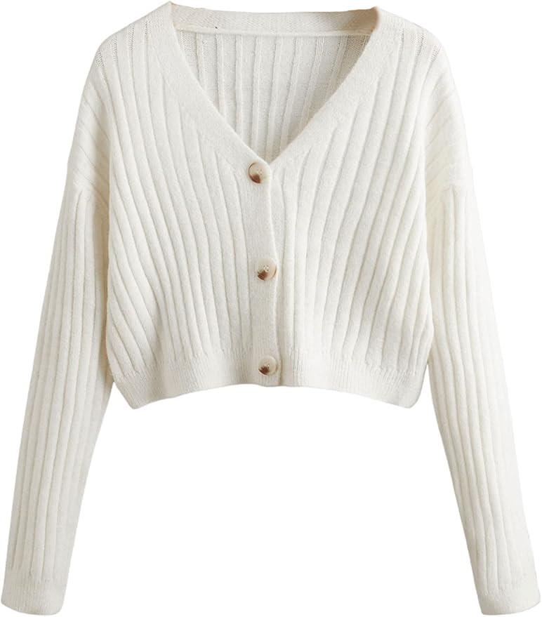 SweatyRocks Women's Long Sleeve Plaid Button Front V Neck Soft Knit Cardigan Sweaters | Amazon (US)