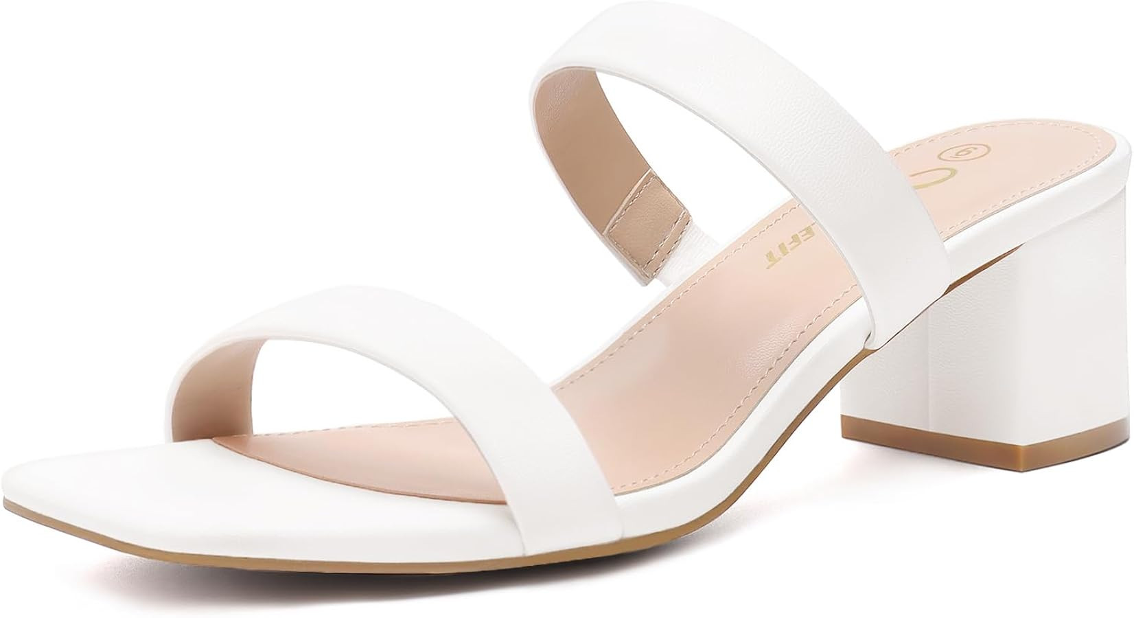 Athlefit Women's Two Strap Open Toe Heels Sandals Chunky Block Comfortable Slip On Low Heel Dress... | Amazon (US)
