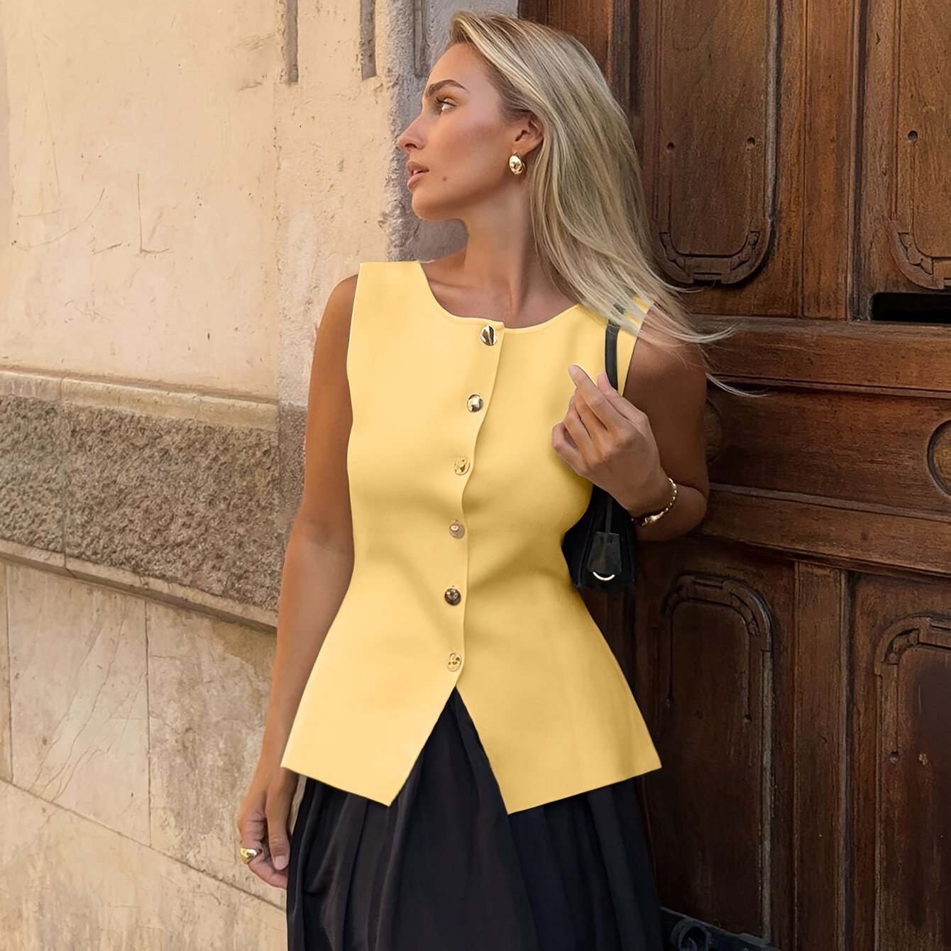 spring summer new sleeveless vest –   fit metal button - Temu Canada | Temu Affiliate Program