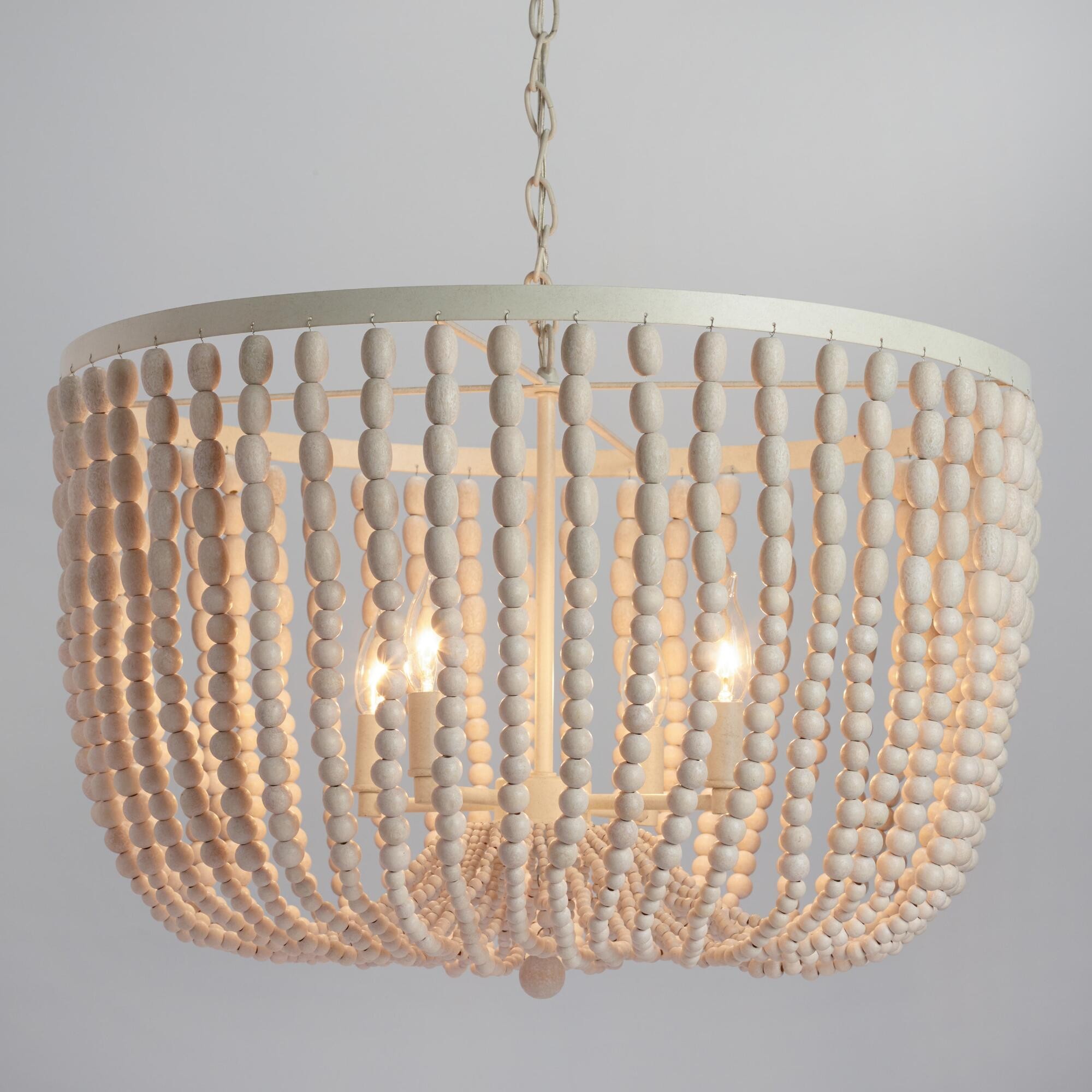 Large Antique Whitewash Wood Bead Chandelier by World Market | World Market