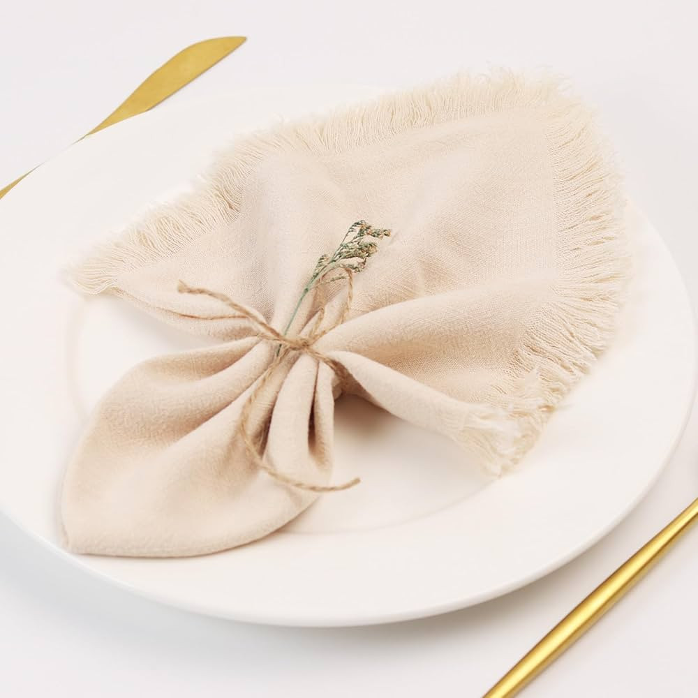 Handmade Cloth Napkins with Fringe,18 x 18 Inches Cotton Linen Napkins Set of 4 Versatile Handmad... | Amazon (US)