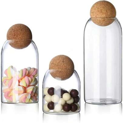 3 Pcs Glass Storage Containers With Cork Ball, Glass Jars With Cork Lids, Candy Jar Decorative Jar For Coffee Tea Salt Sugar Cookie, Bathroom Apotheca | SHEIN