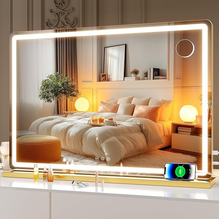 Hasipu Vanity Mirror with Lights, 31.5" x 22" LED Makeup Mirror, Lighted Makeup Mirror with Dimma... | Amazon (US)