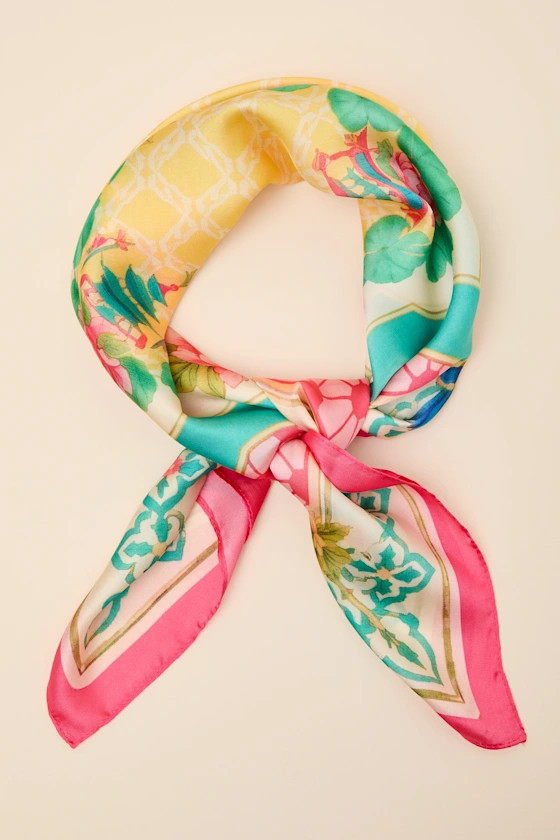 Fadia Pink Multi Print Satin Scarf | Lulus