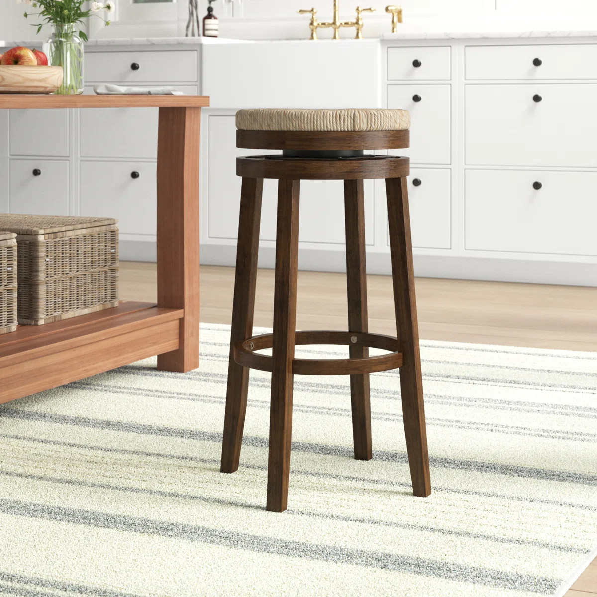 Granville Swivel Solid Wood Woven Seat Bar & Counter Stool | Wayfair North America