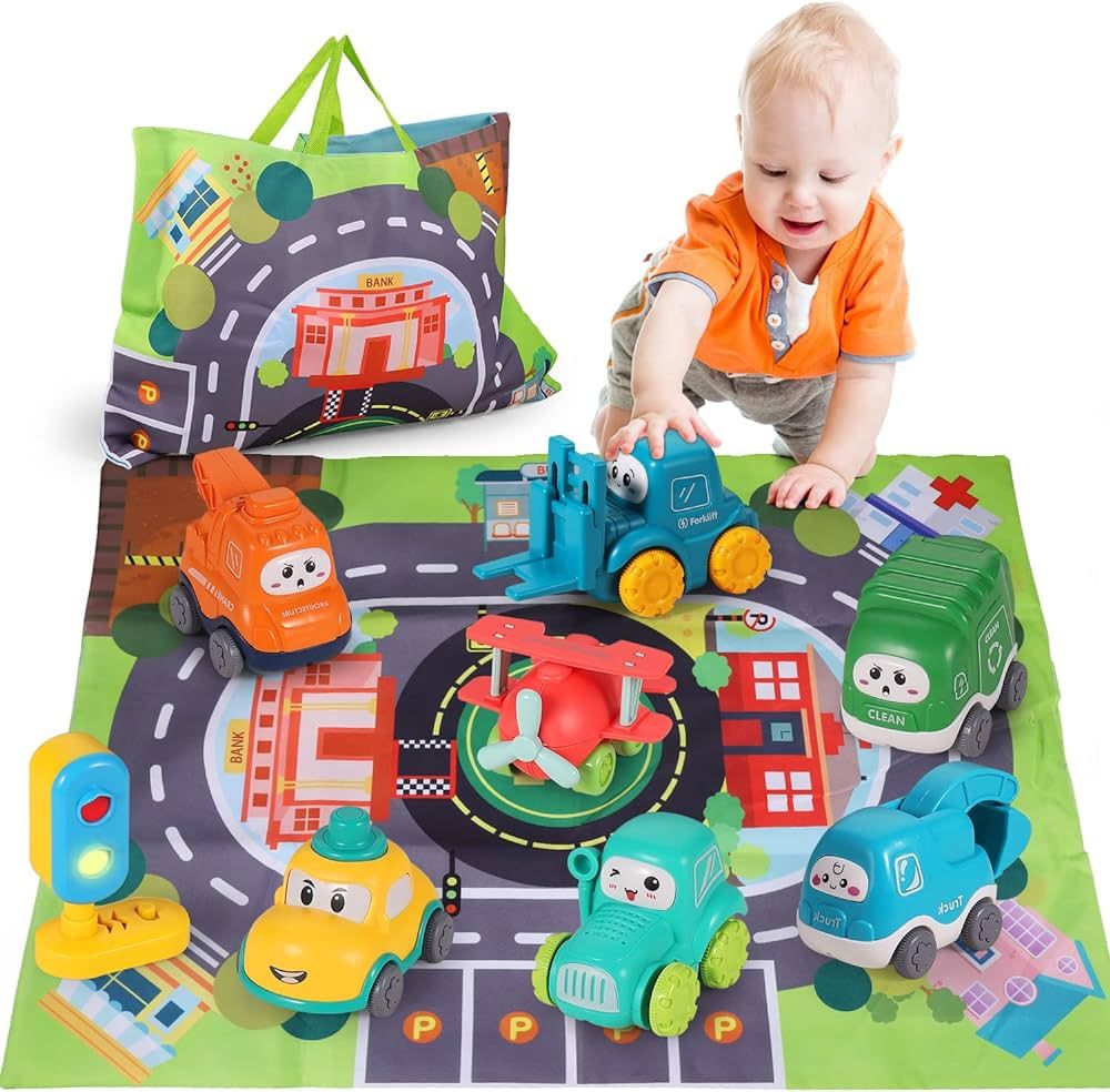 ALASOU 8 Sets Baby Truck Car Toy and Playmat/Storage Bag|Baby Toys 12-18 Months|Toys for 1 2 3 Ye... | Amazon (US)