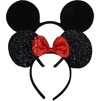 Set 2 Mickey Minnie Mouse Ears, Minnie Mouse Red Sparkled Headband for Baby Boys Girls Birthday P... | Amazon (US)