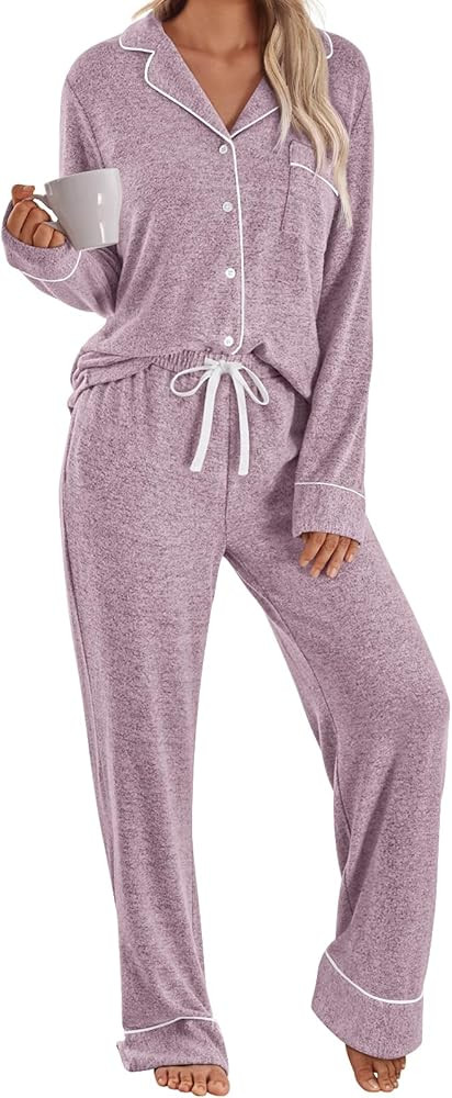 LILLUSORY Womens Pajamas Sets Long Sleeve Lounge Warm Sleepwear 2 pieces Fall Clothes With Pocket... | Amazon (US)