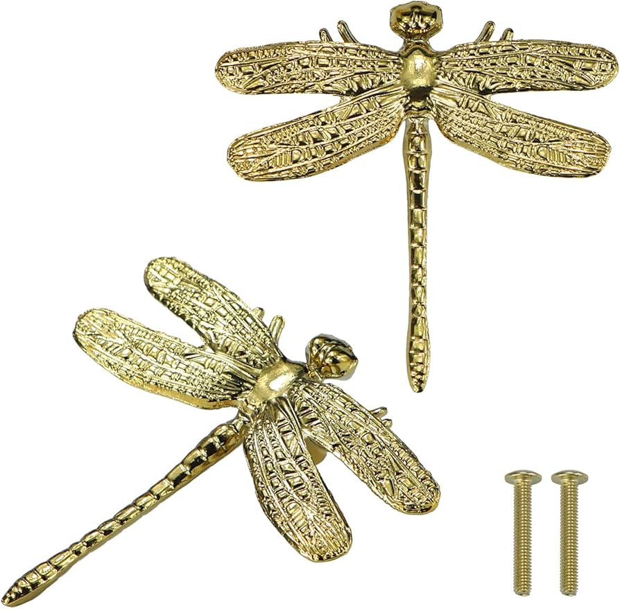 Gold Dragonfly Drawer Knobs Creative Kitchen Cabinet Knobs Dresser Knobs Furniture Cupboard Drawer Pulls Handles for Wardrobe Door Pulls (Bright Gold, Dragonfly) | Amazon (US)