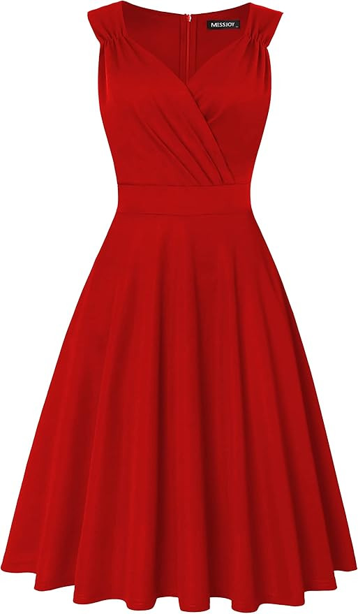 MISSJOY Women's Sleeveless Wrap V-Neck A-line Cocktail Bridesmaid Wedding Party Swing Midi Dress ... | Amazon (US)