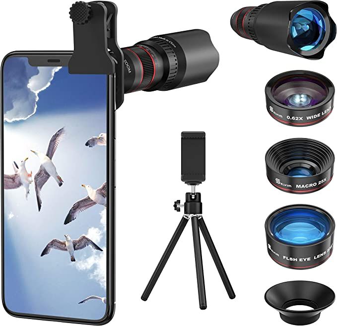 Selvim Phone Camera Lens Phone Lens Kit 4 in 1, 22X Telephoto Lens, 235° Fisheye Lens, 0.62X Wid... | Amazon (US)