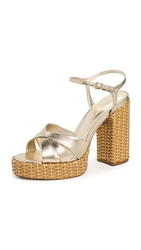 SCHUTZ Women's Keefa Straw Platform Sandals, Platina, Metallic, Gold, 8.5 Medium US | Amazon (US)