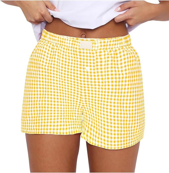 Women Y2K Cute Gingham Sleep Lounge Shorts Checkered Plaid Button Mini Pajamas Shorts Shorts 3xl | Amazon (US)