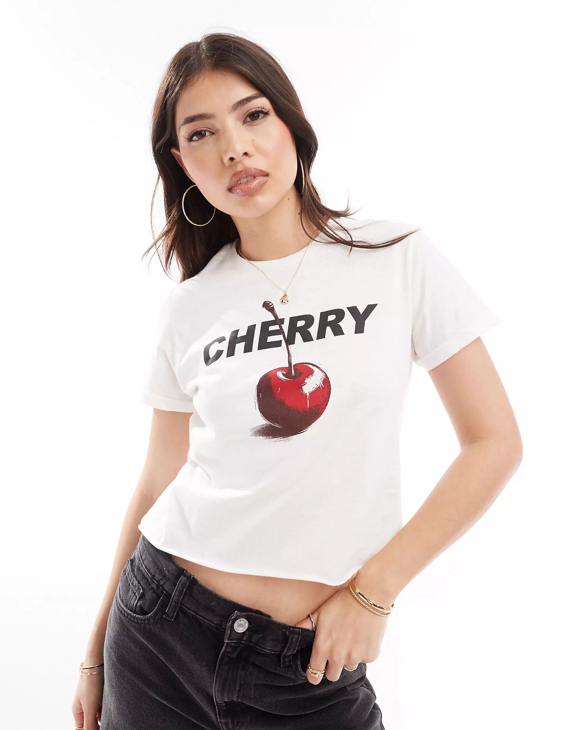 ASOS DESIGN baby tee with cherry graphic in white | ASOS | ASOS (Global)