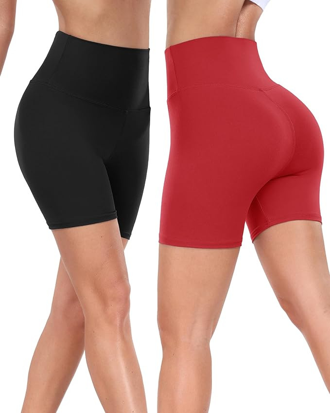 Hi Clasmix 2 Pack Bker Shorts for Women-5" Tummy Control Fitness Athletic Workout Running Yoga Gy... | Amazon (US)
