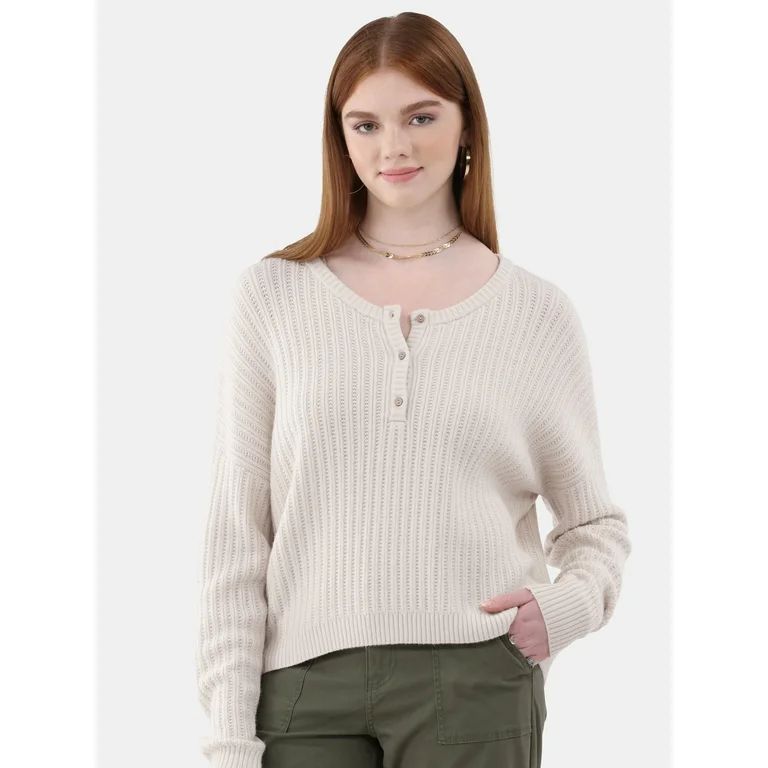 No Boundaries Henley Sweater, Women's | Walmart (US)