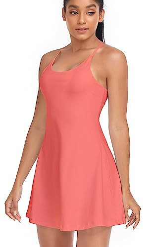 Women's Tennis Dress, Athletic Workout Sports Golf Dresses with Built-in Bra & Shorts Exercise Dresses for Women Pink | Amazon (US)