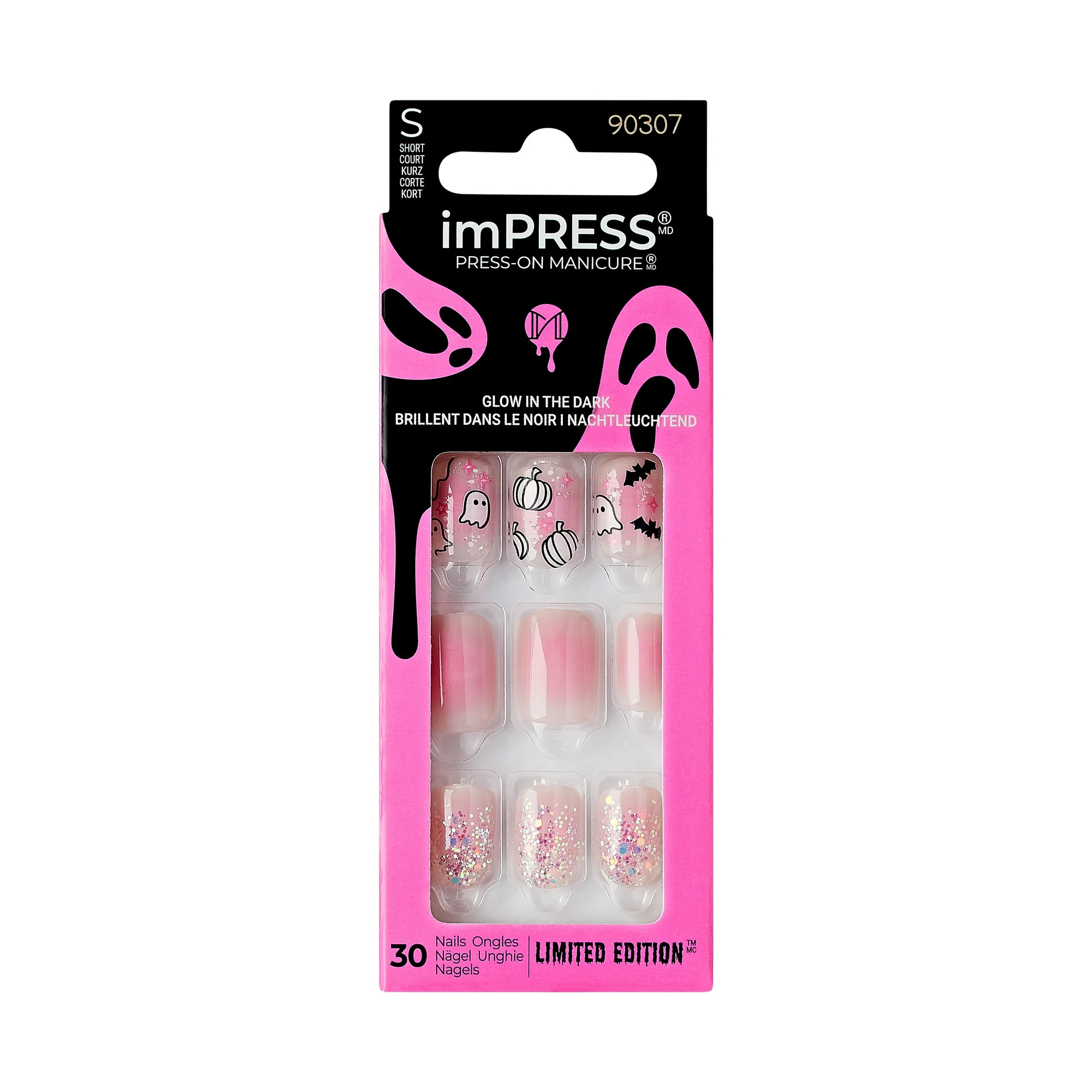 KISS imPRESS Press-On Manicure Halloween, Pink, Short Length, 'Bad Bone', Square Shape, 33 Ct. | Walmart (US)