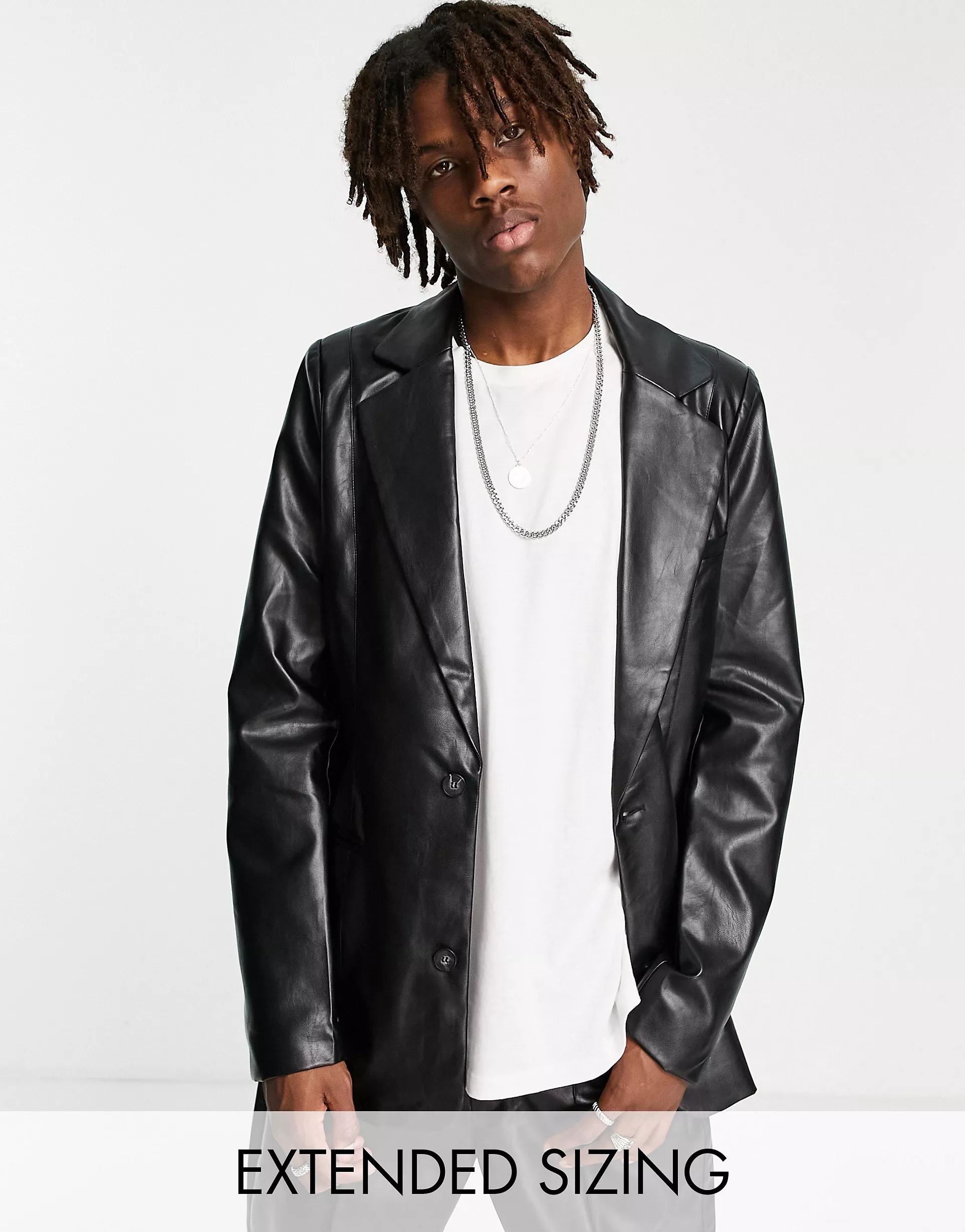Reclaimed Vintage Inspired leather look dad fit blazer in black | ASOS (Global)