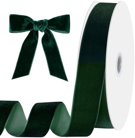 Green Velvet Ribbon 1 Inch 25 Yards Dark Green Velvet Fabric Vintage Christmas Ribbons for Gift W... | Amazon (US)
