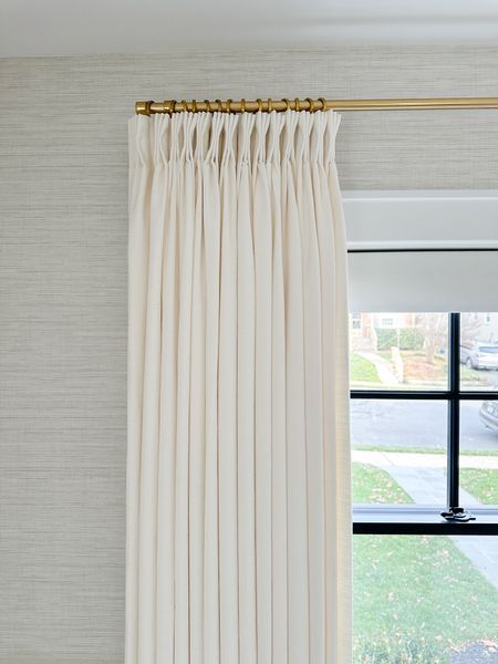 Curtain Details:

TWOPAGES Isabella Custom Curtains
Color: Off White/Creamy White 7084-5
Hanging Header Style: Triple Pleat
Width: 75" wide
Length (Height): 90” long
Lining: Room Darkening Liner, 140GSM
Body Memory Shaped: Yes

Hardware Details:
Finish: Brass
Diameter: 0.75”
Rings: 0.75” (1 1/2” diameter)

#LTKfindsunder50 #LTKhome #LTKsalealert