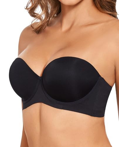 Upushall Strapless Push Up Bras for Women Thick Padded Balconette Seamless Convertible Bra for Small Chested Add a Cup Black 34C | Amazon (US)