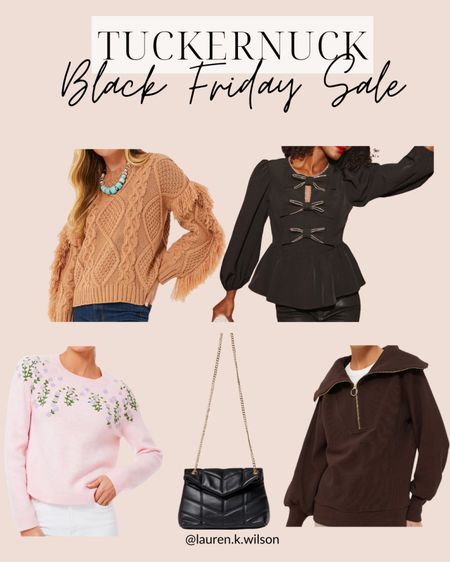 Tuckernuck Black Friday sale, fringe, sweater, bow, embellished, floral, quilted, crossbody, handbag, purse, quarter zip 

#LTKSeasonal #LTKsalealert #LTKCyberWeek
