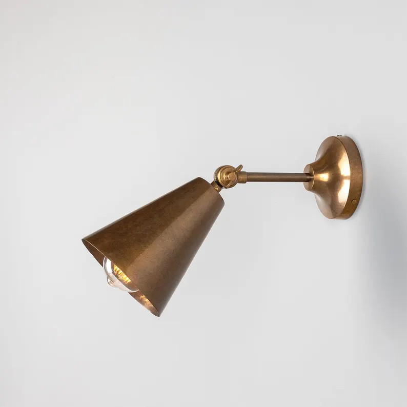 Moya Vintage Adjustable Brass Cone Wall Sconce - Etsy | Etsy (US)