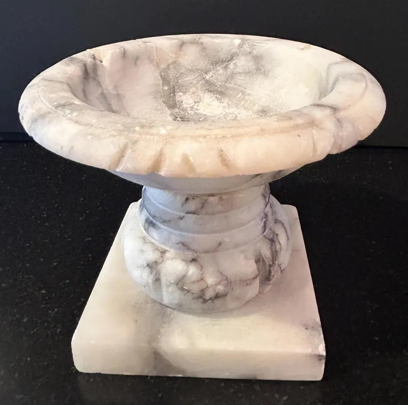 Vintage Alabaster Marble Pedestal Bird Bath - Etsy | Etsy (US)